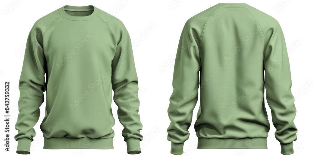 A pistachio-colored sweatshirt is displayed from both front and back views. The sweatshirt has a simple, classic design with long sleeves, ribbed cuffs, and hem, made of a textured fabric A pistachio-colored sweatshirt is displayed from both front and back views. The sweatshirt has a simple, classic design with long sleeves, ribbed cuffs, and hem, made of a textured fabric