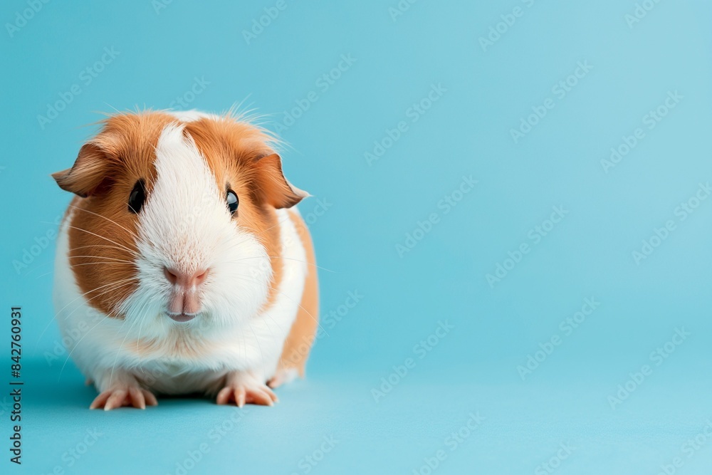 A studio photo of a cute guinea pig against a background of pastel shades, taken with soft lighting. The guinea pig stands off-centre. A studio photo of a cute guinea pig against a background of pastel shades, taken with soft lighting. The guinea pig stands off-centre.