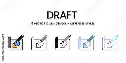 Draft icons vector set stock illustration.