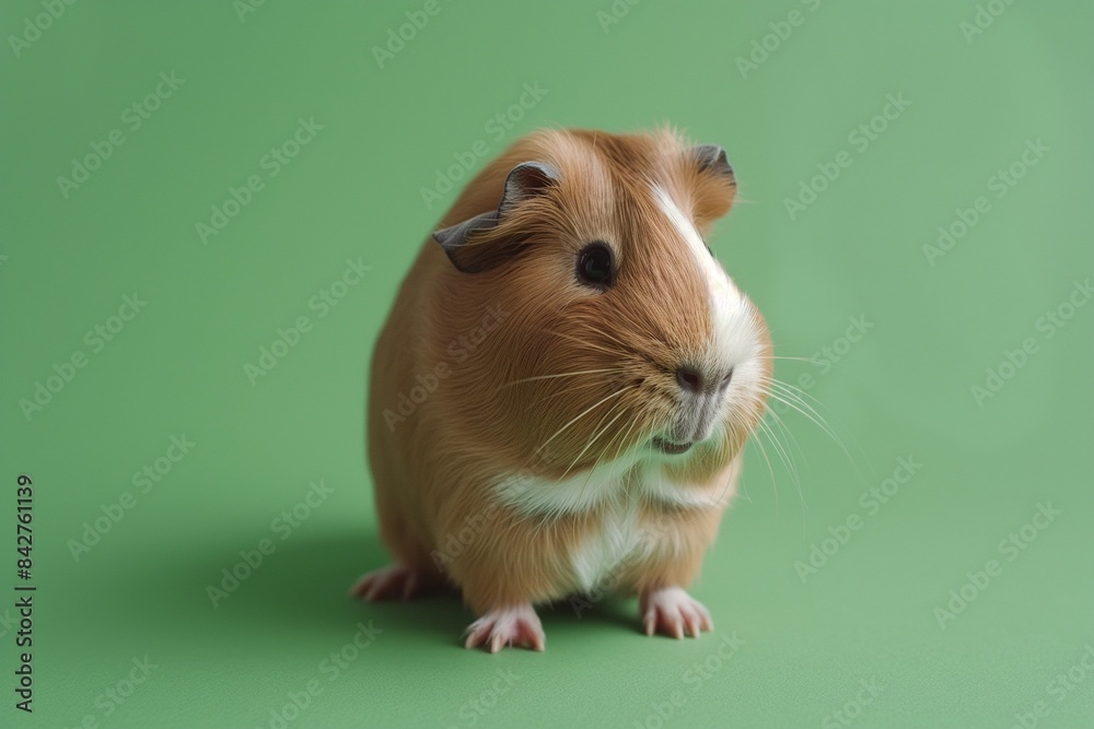 A studio photo of a cute guinea pig against a background of pastel shades, taken with soft lighting. The guinea pig stands off-centre. A studio photo of a cute guinea pig against a background of pastel shades, taken with soft lighting. The guinea pig stands off-centre.