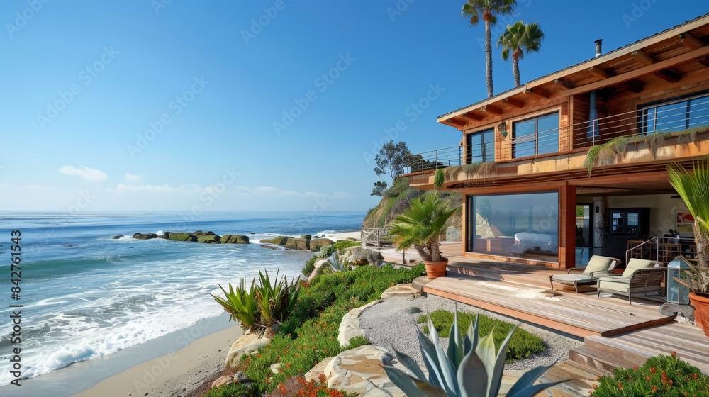 Fototapeta premium A house by the sea brings the soothing sounds of waves and a fresh, salty breeze.