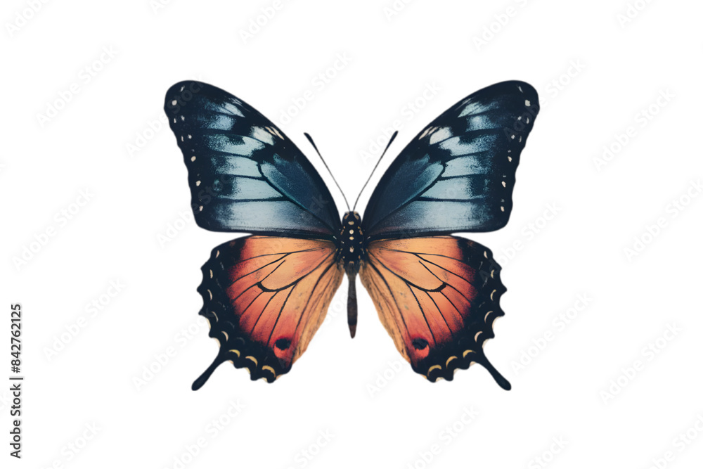 Beautiful Butterfly with a Retro Photocopy and Grain Effect - Isolated on Transparent Background - Grunge Butterfly - Vector Illustration