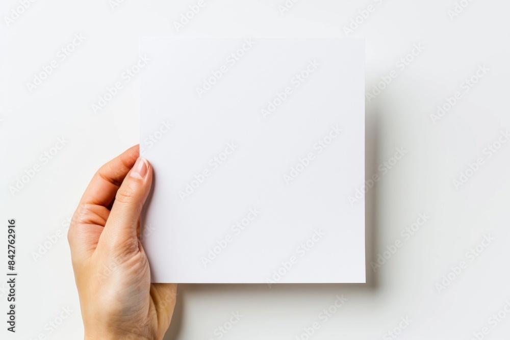 Blank paper mockup on hand created with generative AI