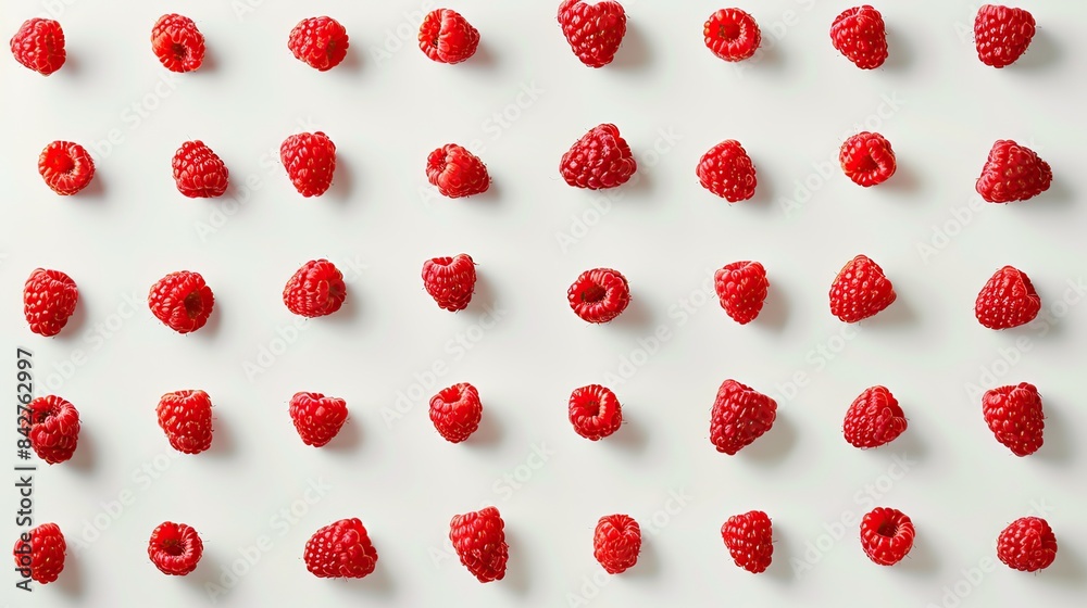 flat lay view of Background of fresh sweet red raspberries arranged together. Generative Ai flat lay view of Background of fresh sweet red raspberries arranged together. Generative Ai