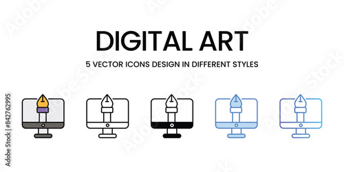 Digital Art icons vector set stock illustration.