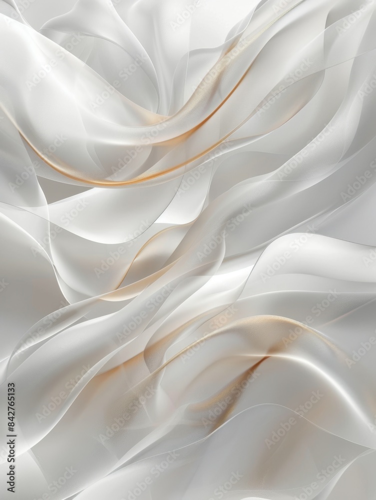 Obraz premium This AI generated image features ethereal silk waves with luminous white and gold curves, creating a delicate abstract design with flowing, smooth textures and intricate patterns.