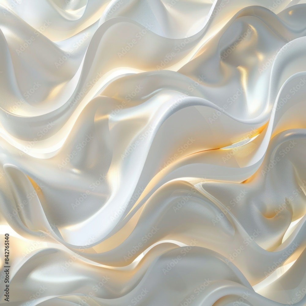 Obraz premium This AI generated image features radiant silk folds with luminous white and gold waves, creating a stunning abstract design with flowing, smooth curves and intricate textures.