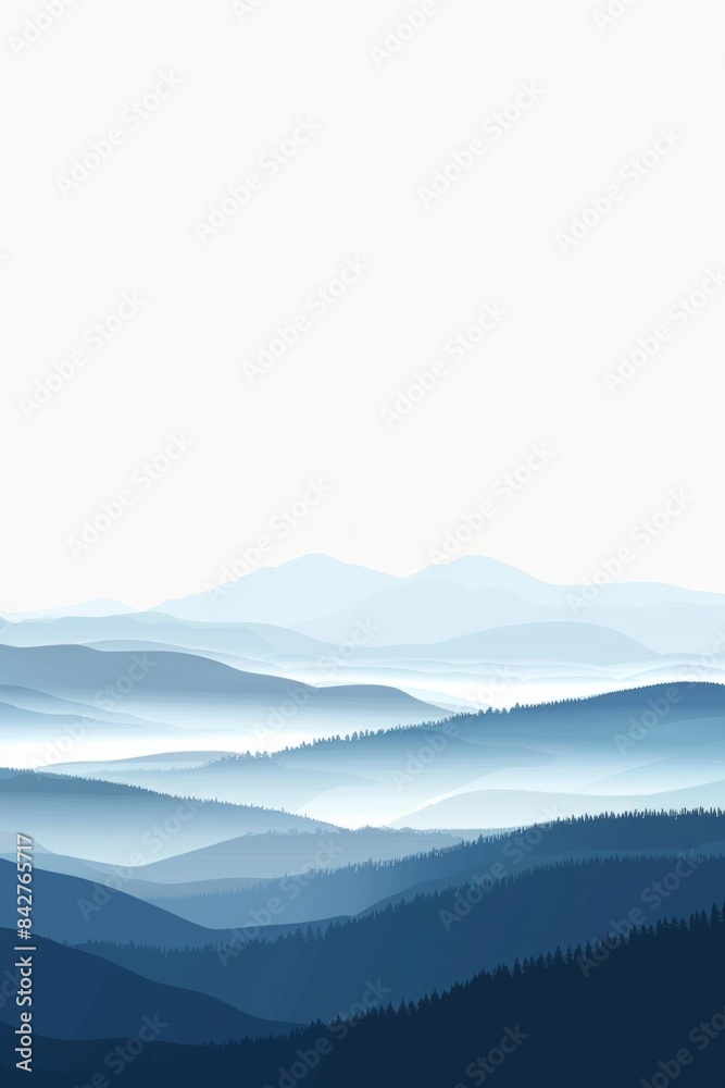 minimalist landscape image showcasing a series of mountain ranges shrouded in morning mist, with a soft, blue color palette. minimalist landscape image showcasing a series of mountain ranges shrouded in morning mist, with a soft, blue color palette.