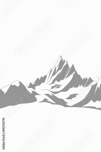 minimalist silhouette of a mountain range against a white background. © Vitalii But