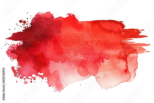 Horizontal red watercolor splash with bold, textured brushstrokes and scattered droplets on a transparent background. Abstract art for design and print. Watercolor painting with place for text