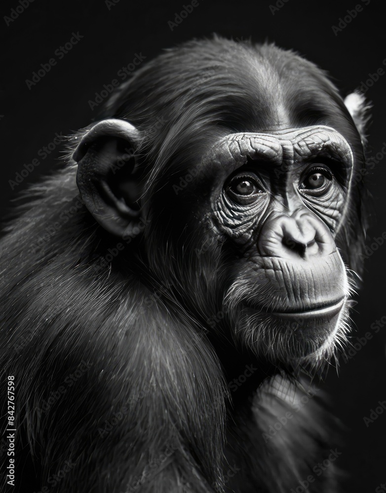 Black and white chimpanzee studio portrait Black and white chimpanzee studio portrait