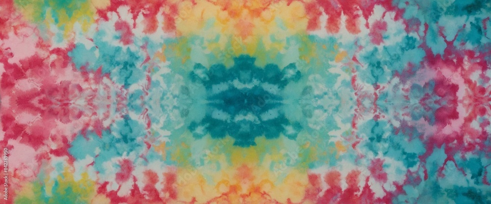 Abstract colorful background showing a symmetrical tie-dye pattern with vibrant hues and a mirrored design Abstract colorful background showing a symmetrical tie-dye pattern with vibrant hues and a mirrored design