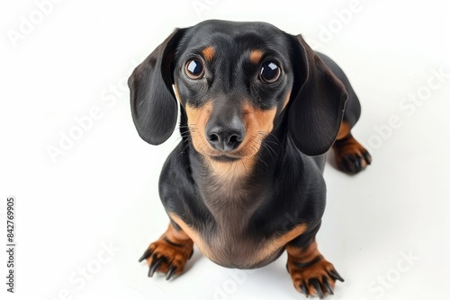 Dachshund with Long Body and Curious Expression  A Dachshund with a long body and a curious expression  displaying its inquisitive and charming nature. photo on white isolated background