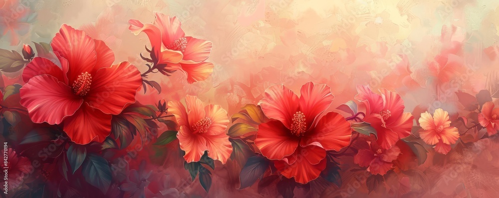 Detailed flowers in red, pink, and yellow, with a gently blended pastel background, combining natural elegance with artistic expression Detailed, Blended, Pastel, Elegant Detailed flowers in red, pink, and yellow, with a gently blended pastel background, combining natural elegance with artistic expression Detailed, Blended, Pastel, Elegant