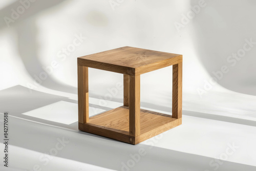 Elegant Scandinavian design oak side table on white background. AI generative. photo