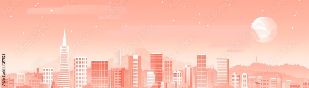Cityscape with Urban Skyline at Sunset