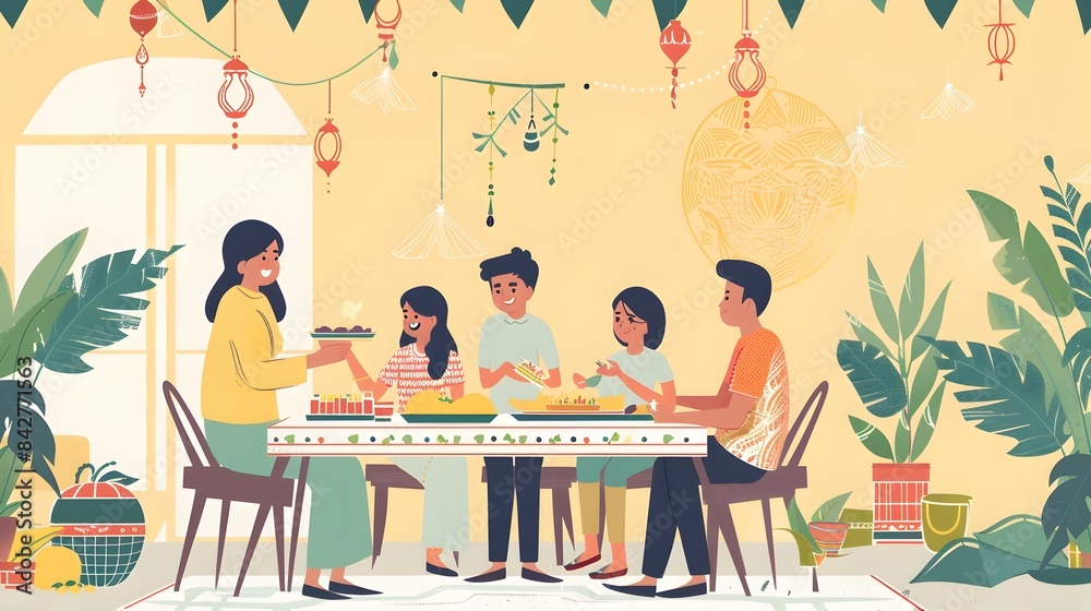 Family Celebrating Eid al-Adha Feast with Festive at Home Family Celebrating Eid al-Adha Feast with Festive at Home