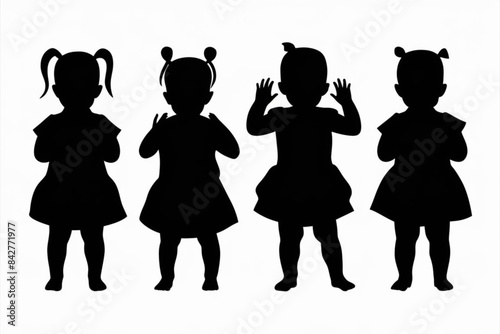 A set of baby girls silhouette standing in different poses 