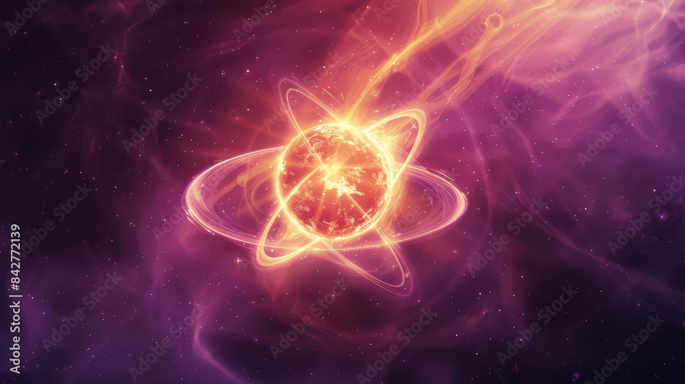 Design a picture of a hydrogen atom with a single electron orbiting a lone proton, the simplest and most abundant element in the universe. Design a picture of a hydrogen atom with a single electron orbiting a lone proton, the simplest and most abundant element in the universe.