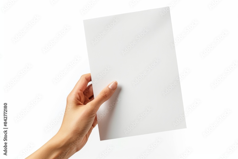Blank paper mockup on hand created with generative AI Blank paper mockup on hand created with generative AI