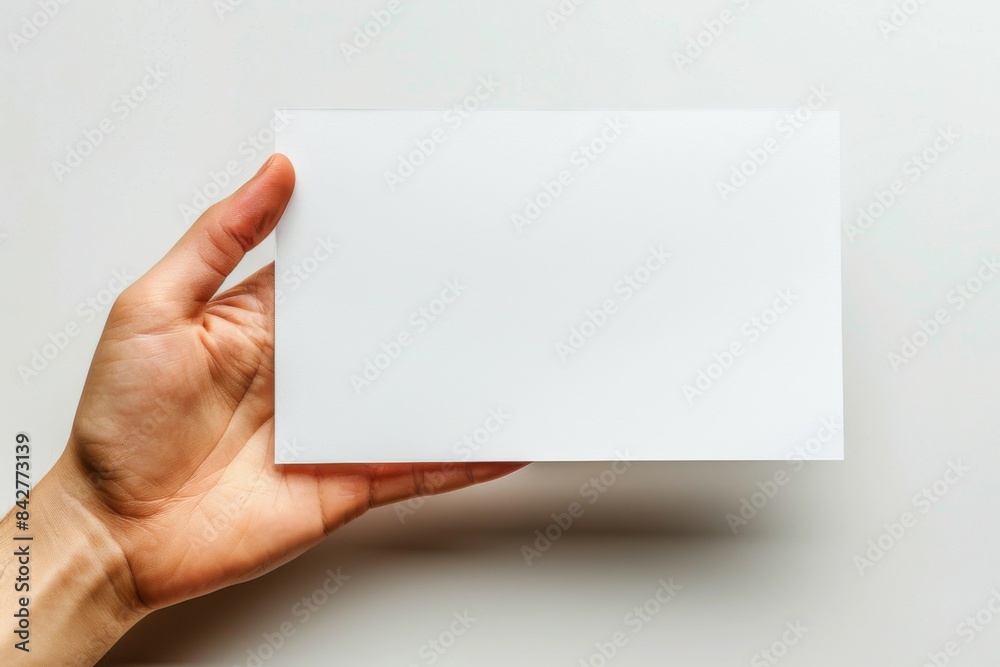 Blank paper mockup on hand created with generative AI Blank paper mockup on hand created with generative AI
