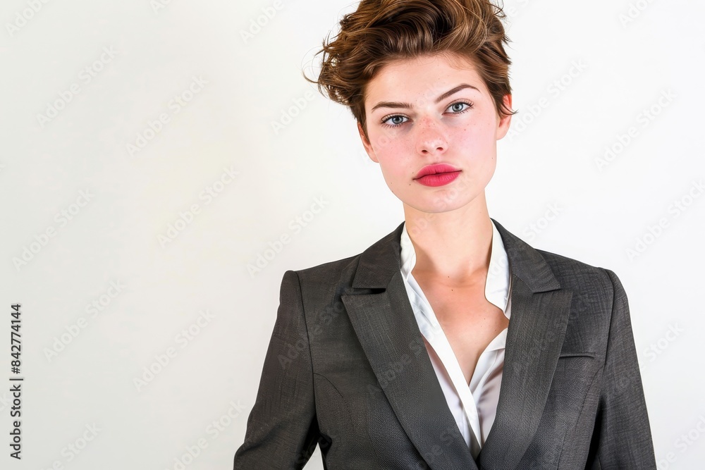 Confident Business Fashion Model in Suit with Copyspace on Isolated Background