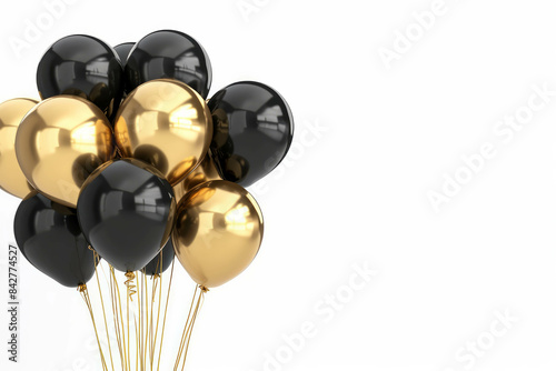 Celebration with shiny gold balloons on white. Festive happiness. AI generative.