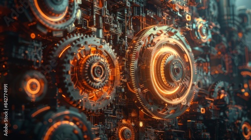 Creative depiction of gears in a high-tech environment