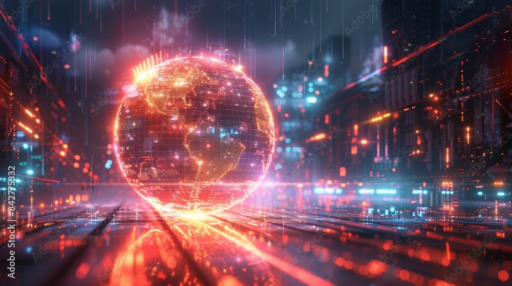 Creative depiction of a glowing orb in a digital environment Creative depiction of a glowing orb in a digital environment