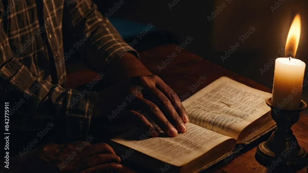 Reading the Christian Bible by candlelight