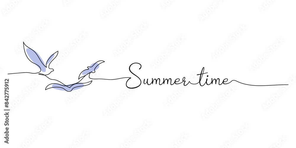 Sea gulls hand drawn. lineart continuous line drawing. Single line drawing for summer design. Summertime Sea gulls hand drawn. lineart continuous line drawing. Single line drawing for summer design. Summertime