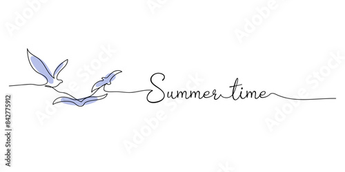 Sea gulls hand drawn. lineart continuous line drawing. Single line drawing for summer design. Summertime