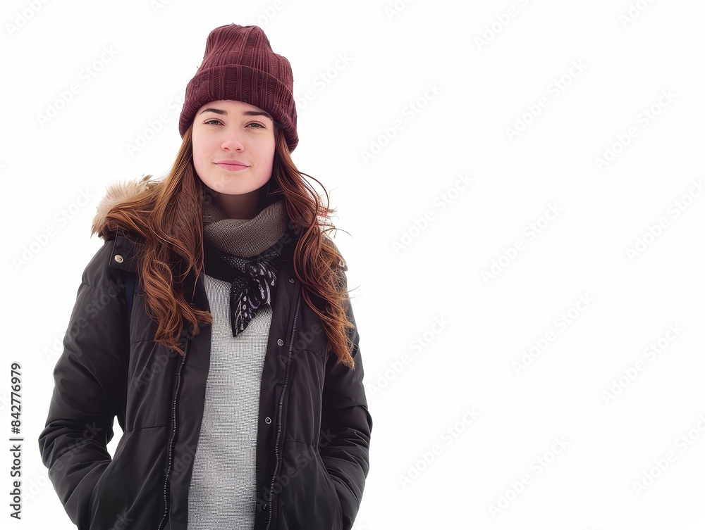 Stylish Winter Fashion Model on White Background with Copy Space Above Stylish Winter Fashion Model on White Background with Copy Space Above