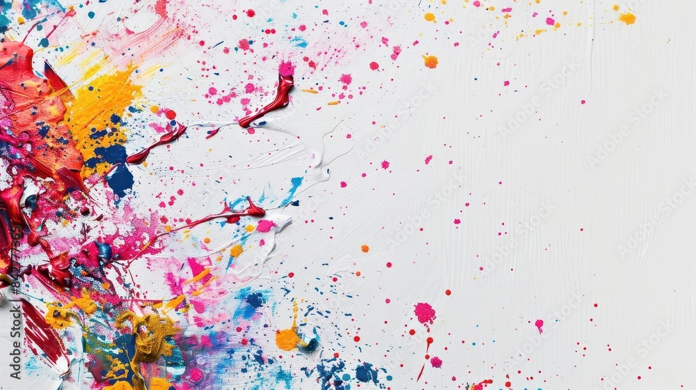 Fototapeta premium abstract art background with colorful textured paint splatters on white artistic design template