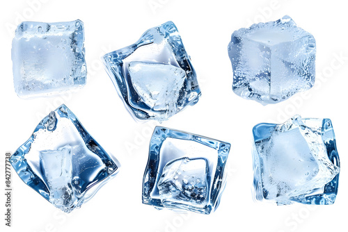 Ice cubes collection top view isolated on white background © Oksana