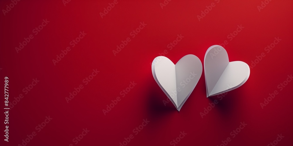 Valentine's Day themed video animation with two white paper hearts on a vibrant red background for holiday greeting cards Valentine's Day themed video animation with two white paper hearts on a vibrant red background for holiday greeting cards