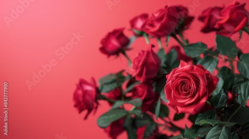 Red roses on pink background with copy space for Valentine's Day,
