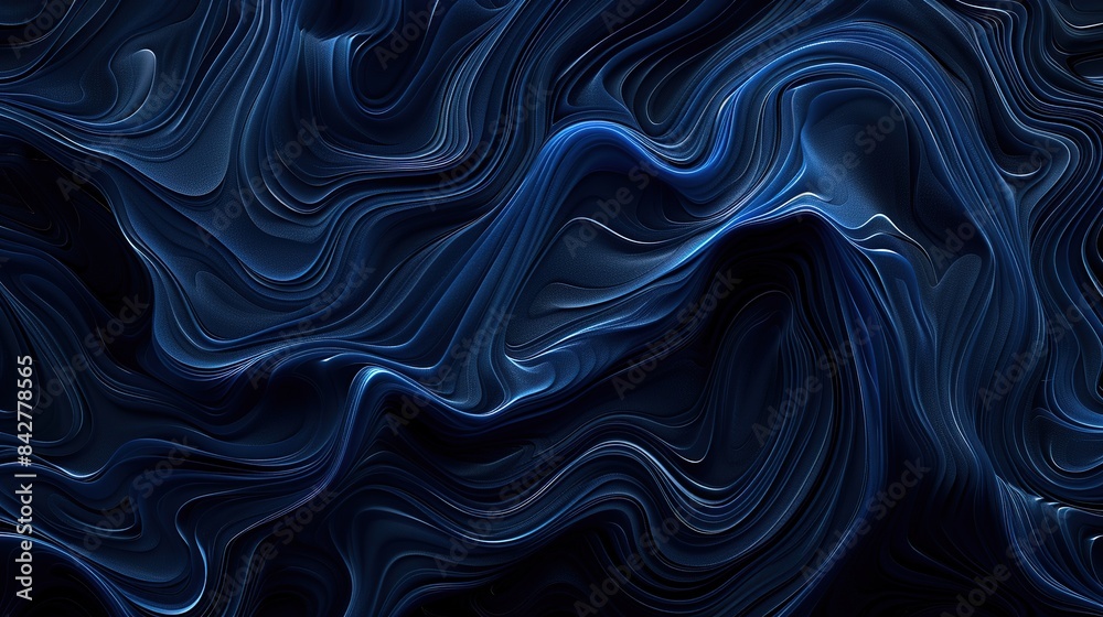 Obraz premium Twisted Waves on Black Background: Dark Cyan and Dark Blue, Free Flowing Lines. Minimalist Background in Data Visualization Style, Ultra High Definition