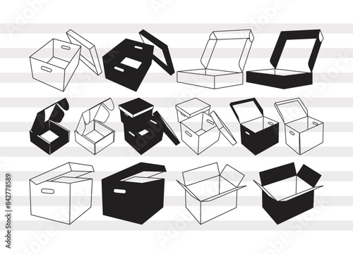 Cardboard Box SVG, Box Silhouette, Package Svg, Rectangle Box Svg, Cardboard Box Bundle, P0060