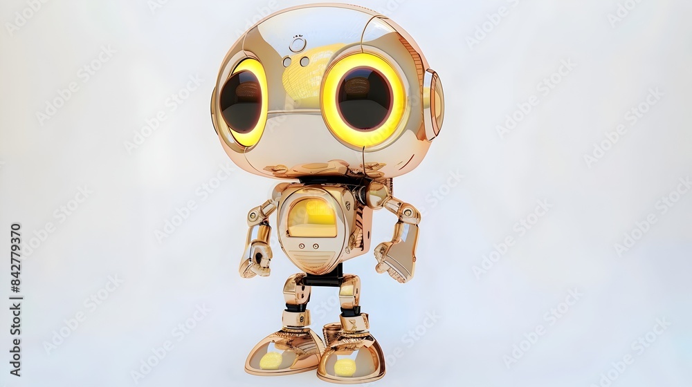 Cute 3D Robot Icon with Glowing Eyes and Cheerful Expression on White Background Cute 3D Robot Icon with Glowing Eyes and Cheerful Expression on White Background