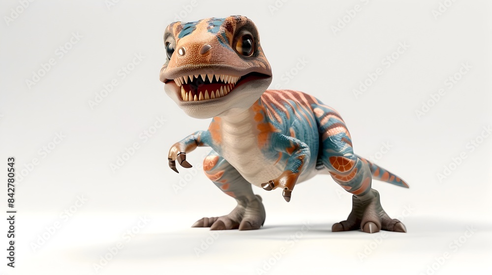 Fototapeta premium Friendly 3D Dinosaur Character with Colorful Design on White Background