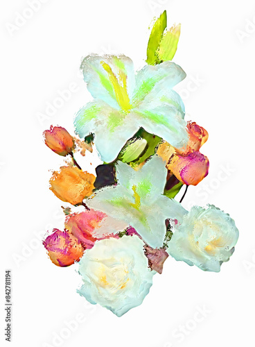 Watercolor bouquet of flowers on a white background.