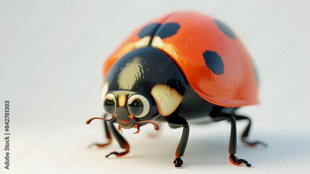 Fototapeta premium Tiny 3D Rendered Ladybug with Big Eyes on White Background