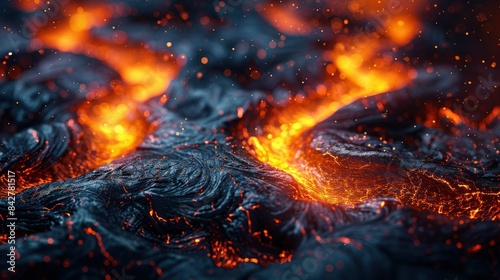 Vivid texture of molten lava flows