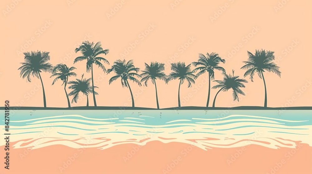 Silhouettes of palm trees on a tropical beach at sunset. Silhouettes of palm trees on a tropical beach at sunset.
