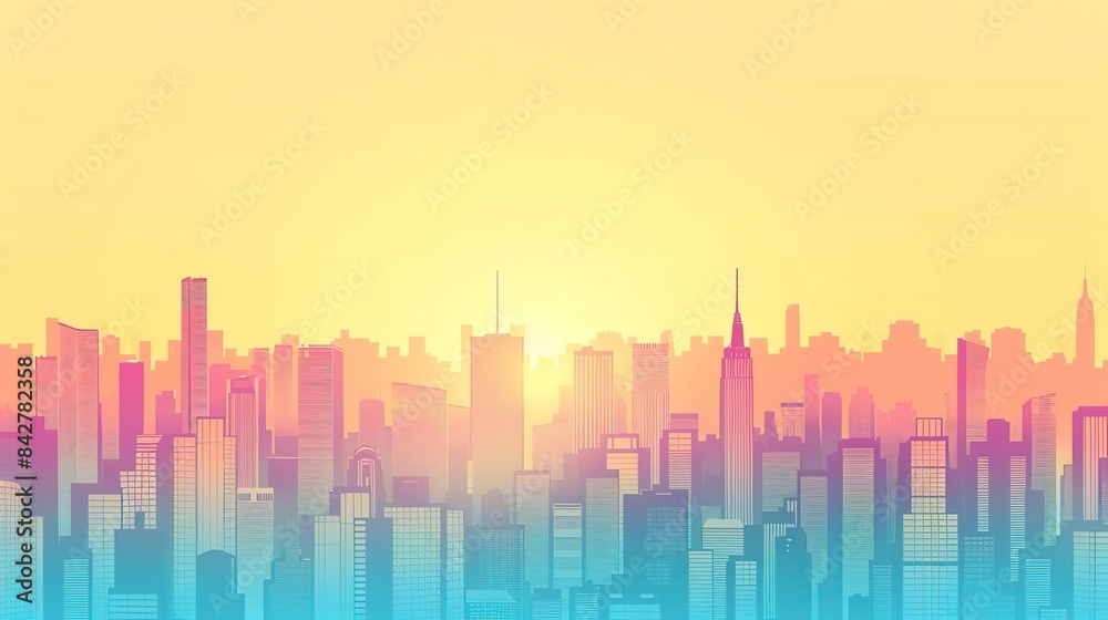 Fototapeta premium Cityscape silhouette at sunrise with vibrant colors.
