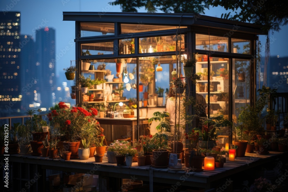 Hectic urban house under night lights., generative IA