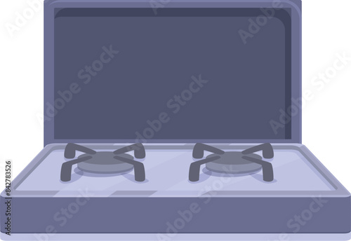Modern kitchen appliance, gas stove with open lid standing on white background