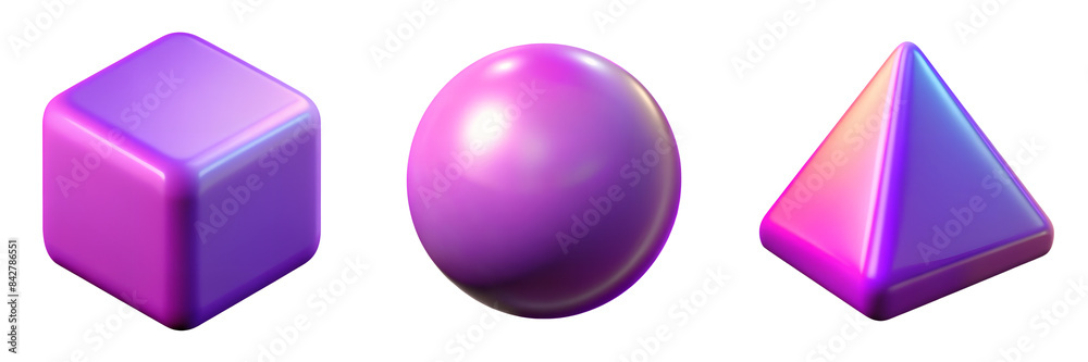 3D color rounded angle cube, triangle, sphere isolated on transparent background PNG file 3D color rounded angle cube, triangle, sphere isolated on transparent background PNG file