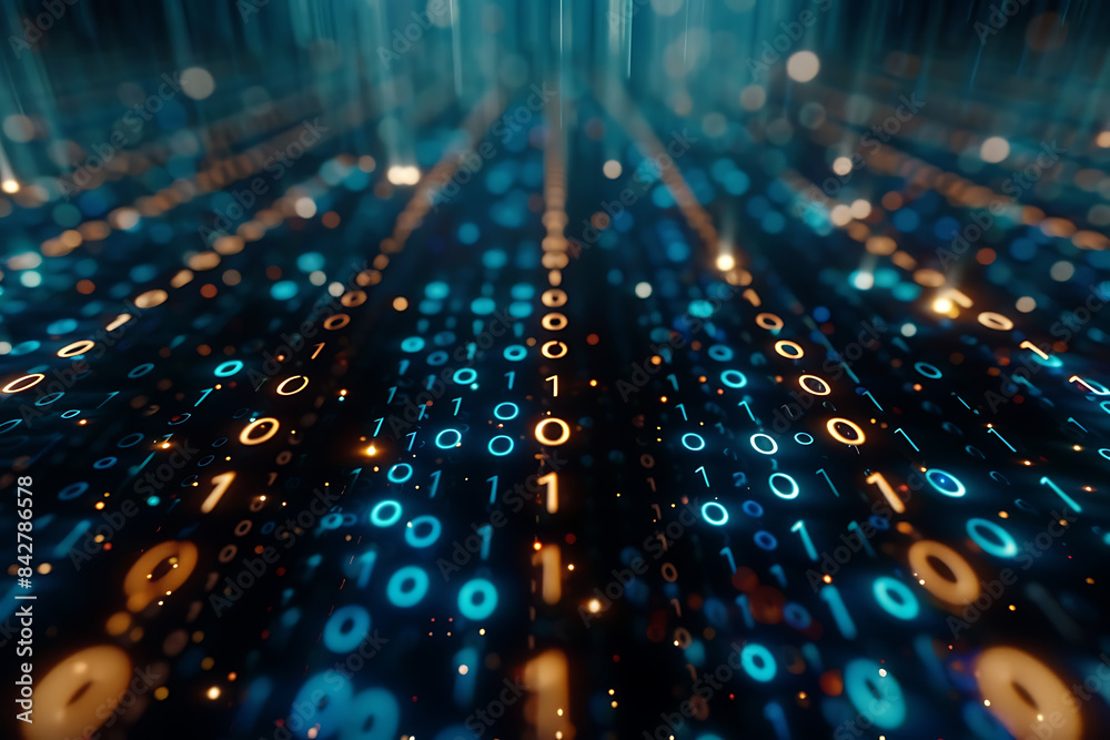 Background filled with cascading binary code, creating a digital and futuristic atmosphere, ideal for technology and programming themes Background filled with cascading binary code, creating a digital and futuristic atmosphere, ideal for technology and programming themes